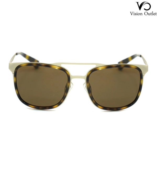 Calvin Klein Jeans CKJ136S 204 men’s sunglasses featuring a metallic gold rectangular frame with brown lenses.