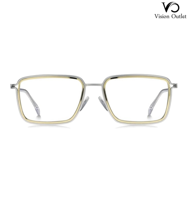 Hugo Boss 1231 TNG men’s eyeglasses with a rectangular palladium gold metal frame and transparent demo lenses.