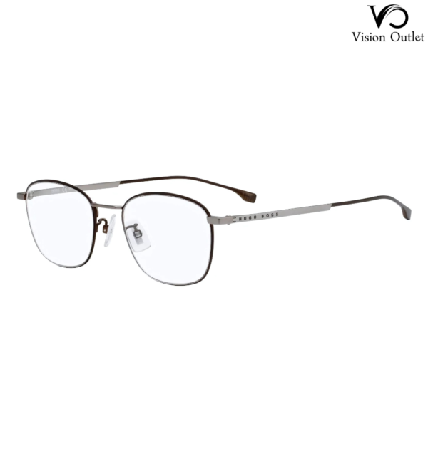 Hugo Boss 1067/F TY7 square titanium eyeglasses in brown with clear lenses for men—sleek, durable, and stylish.