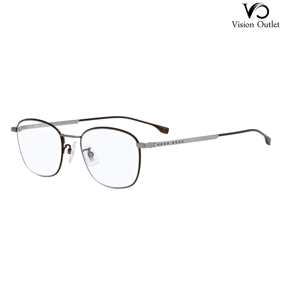 Hugo Boss 1067/F TY7 square titanium eyeglasses in brown with clear lenses for men—sleek, durable, and stylish.