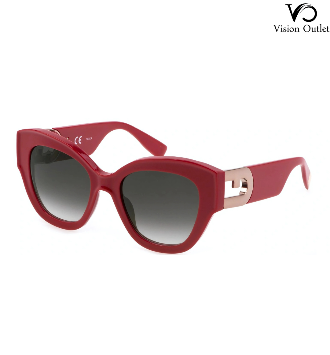 Furla SFU596 07P9 women’s sunglasses with a glossy full red frame and smoke gradient lenses for a bold, stylish look.