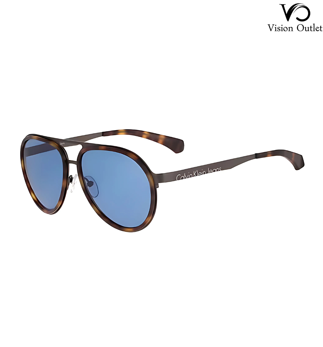 Calvin Klein Jeans CKJ135S 202 unisex aviator sunglasses with a gray composite frame, blue lenses, and 100% UV protection.