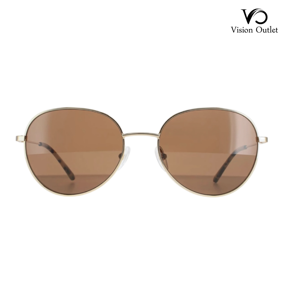 Calvin Klein CK20104S 717 Round Sunglasses – Gold metal frame with solid brown lenses, adjustable nose pads, and plastic temple tips for comfort and UV protection