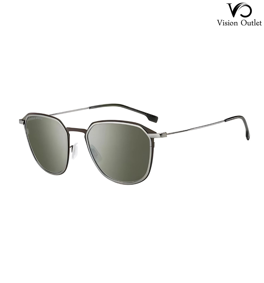 Hugo Boss BOSS 1195/S 05NEL men's sunglasses featuring a matte brown ruthenium frame and green mirror lenses, crafted from lightweight beta-titanium.