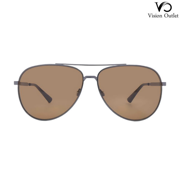 Calvin Klein CK22124S 009 Men's Pilot Sunglasses – Dark ruthenium full-rim metal frame with brown lenses offering 100% UV protection and modern sophistication.