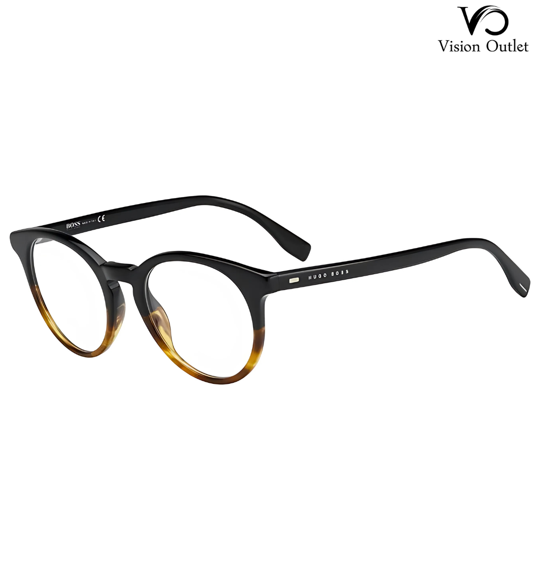 Hugo Boss 0681 OHQ round acetate eyeglasses in black Havana, ideal for prescription customization with a timeless, stylish design.