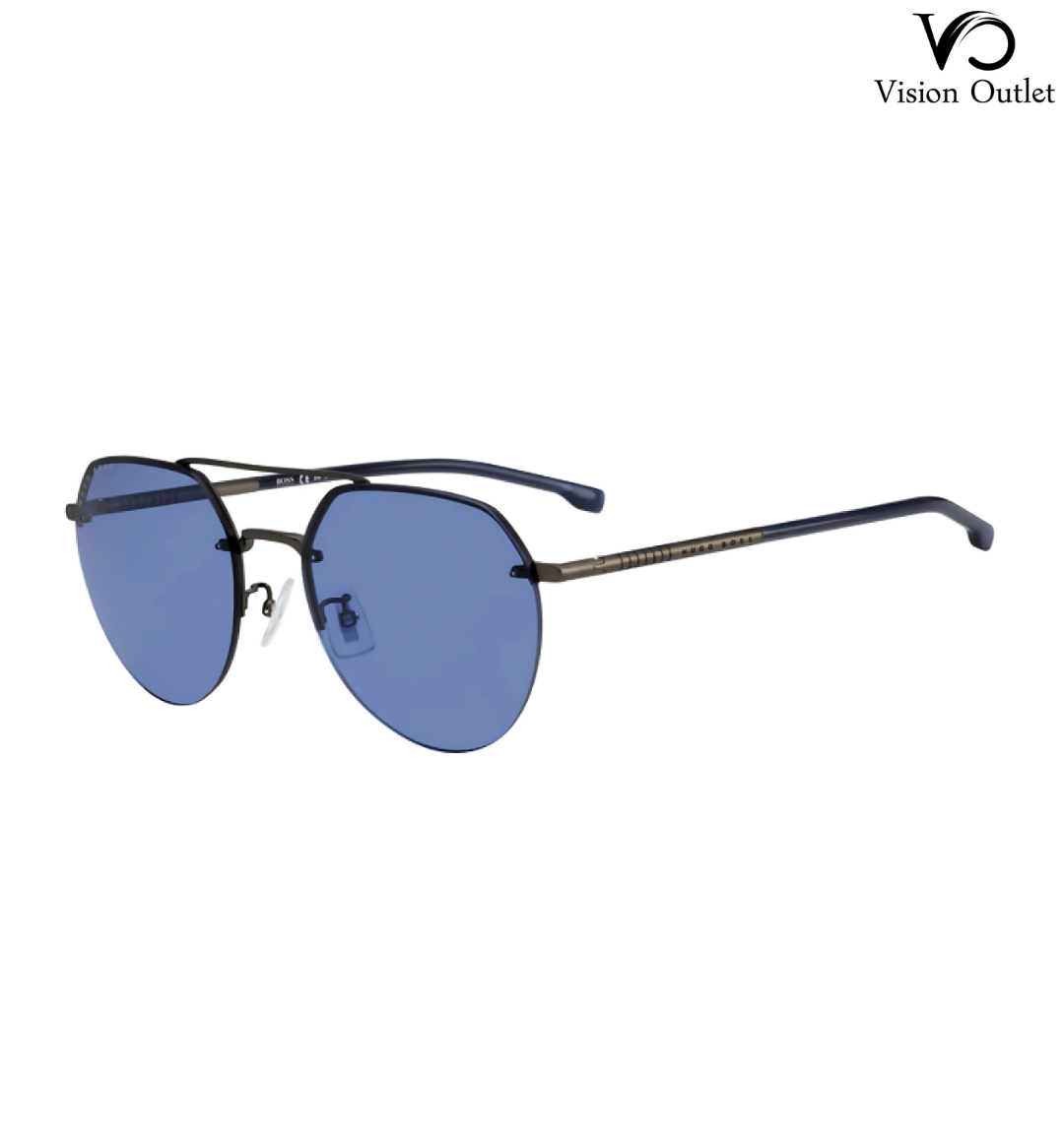 Hugo Boss 1142/F/S SVKKU men's sunglasses with a Smtruthe Black metal frame and Blue Avio lenses, featuring a stylish round-oval shape.