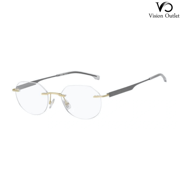 Hugo Boss 1265/D AOZ Matte Gold Eyeglasses with an oval steel frame, full-rim design, and customizable transparent lenses.