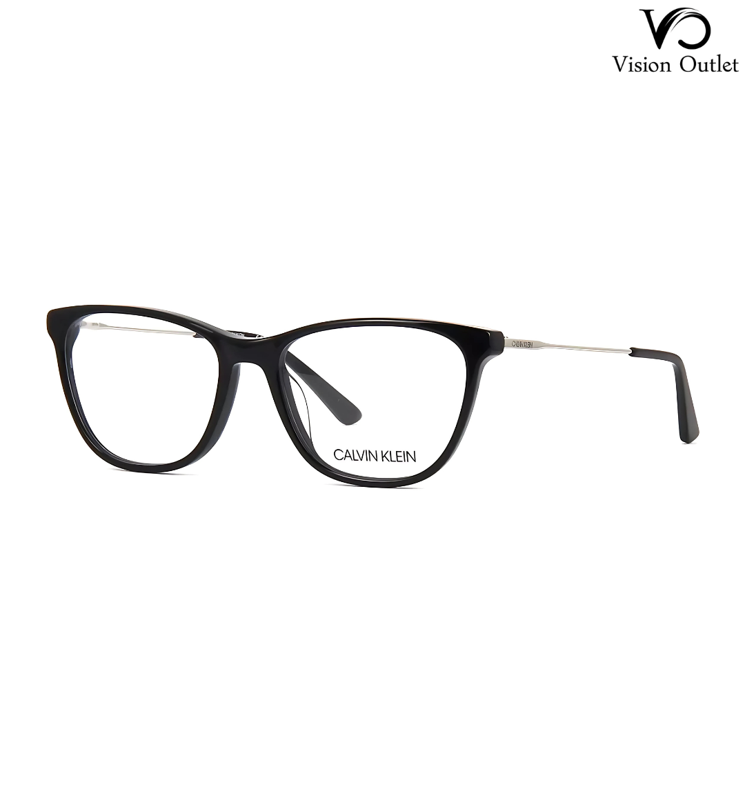 Calvin Klein CK18706 001 women's black cat-eye eyeglasses, featuring a durable Zyl acetate frame and demo lenses, perfect for prescription customization.