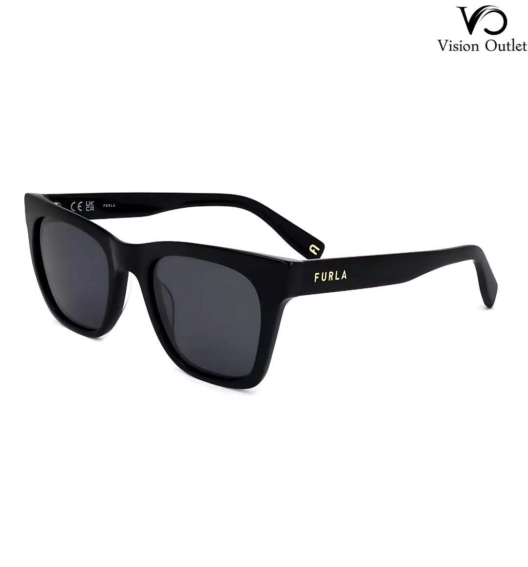 Furla SFU737 700P women's sunglasses featuring a bold black frame with square lenses, offering a classic and timeless look.