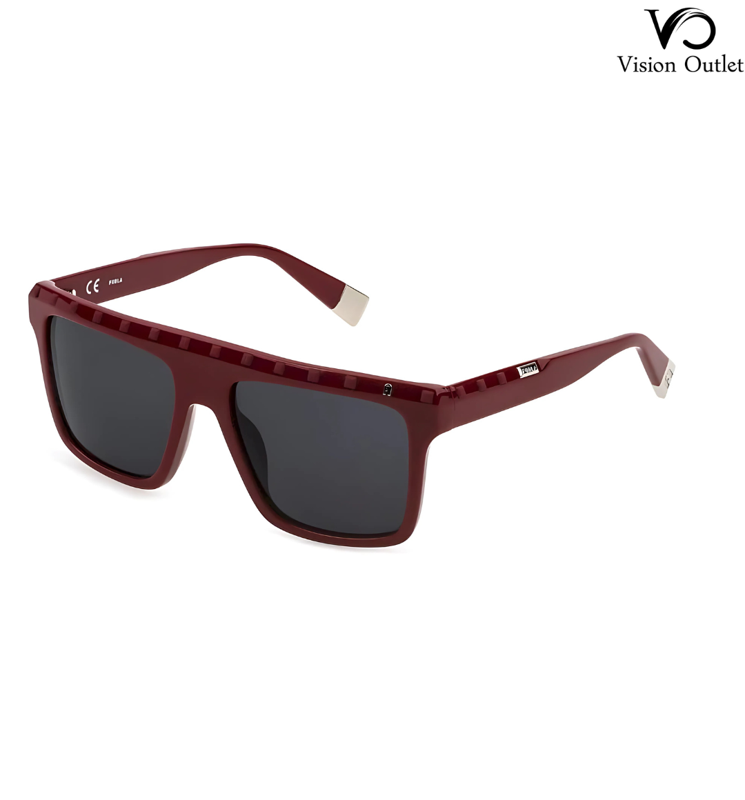 Furla SFU535 0U17 women's sunglasses with a glossy cherry red square frame and smoke lenses, designed for modern elegance and all-day UV protection.