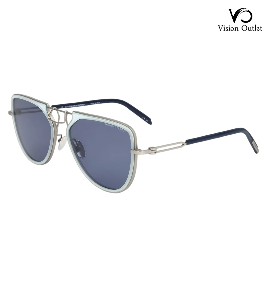 Calvin Klein CKNYC1874S 450 Pilot Sunglasses – Gray metal full-rim frame with blue plastic lenses, offering a stylish and durable design.