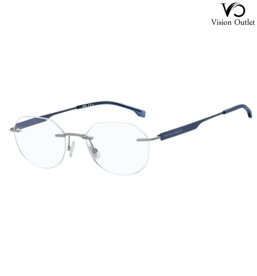 Hugo Boss 1265/D 9T9 eyeglasses – stylish oval steel frame in matte ruthenium blue with a lightweight and modern design.