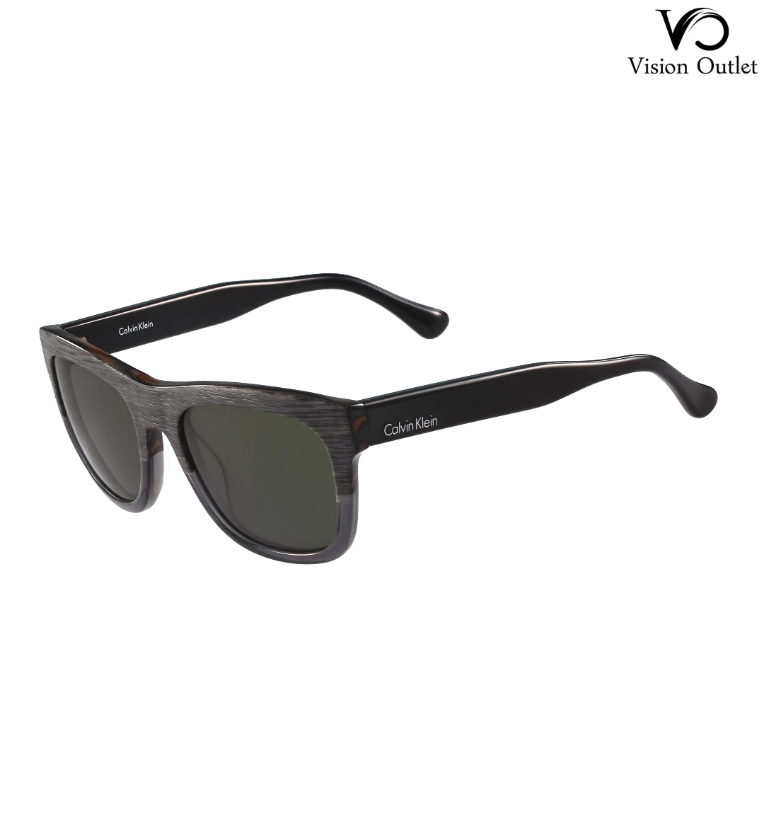 Calvin Klein CK4312S 081 Unisex Sunglasses – Graduated grey acetate frame with green lenses, full-rim design, RX-able with 100% UV protection.