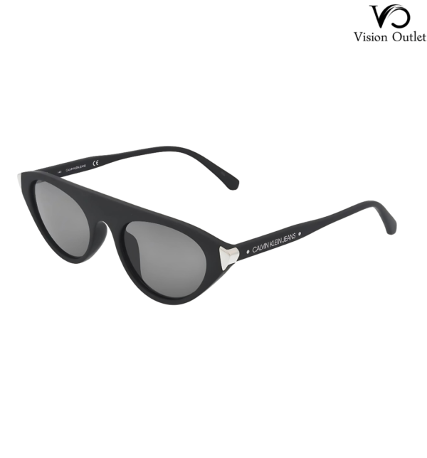 Calvin Klein CKJ20503S 001 women’s cat-eye sunglasses with a sleek black full-rim plastic frame, perfect for a modern, elegant look.