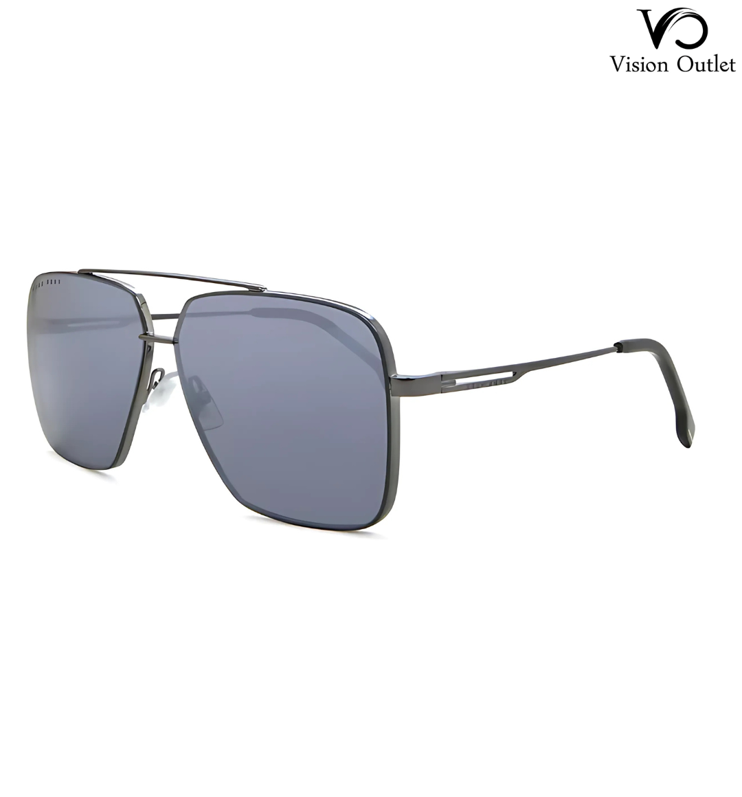 Hugo Boss 1325/S KJ1T4 men's sunglasses with a full-rim pilot frame in Dark Ruthenium Grey, featuring reflective silver mirror lenses for modern sophistication.