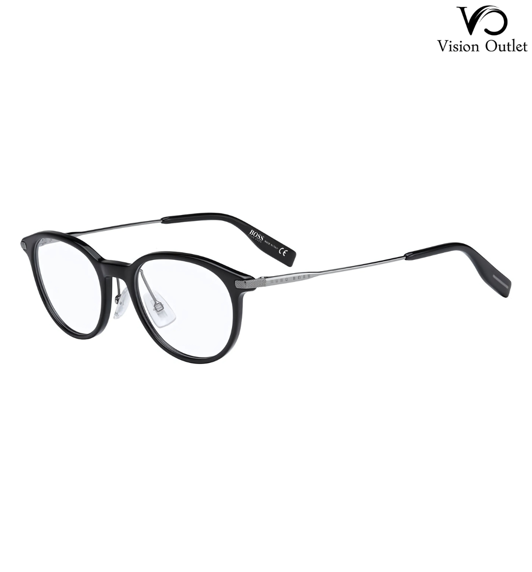 Hugo Boss 0626/N 807 men's eyeglasses with round black acetate frame and metal temples, designed for prescription use.