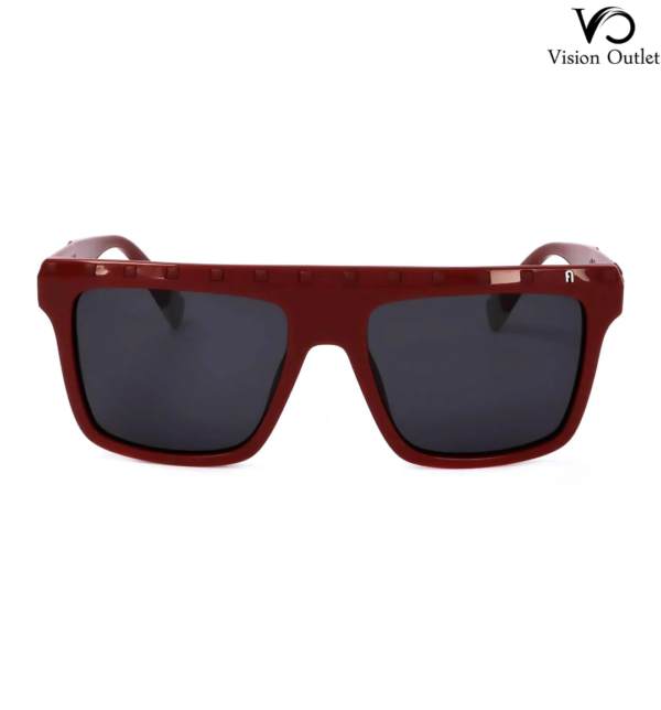 Furla SFU535 0U17 women's sunglasses with a glossy cherry red square frame and smoke lenses, designed for modern elegance and all-day UV protection.