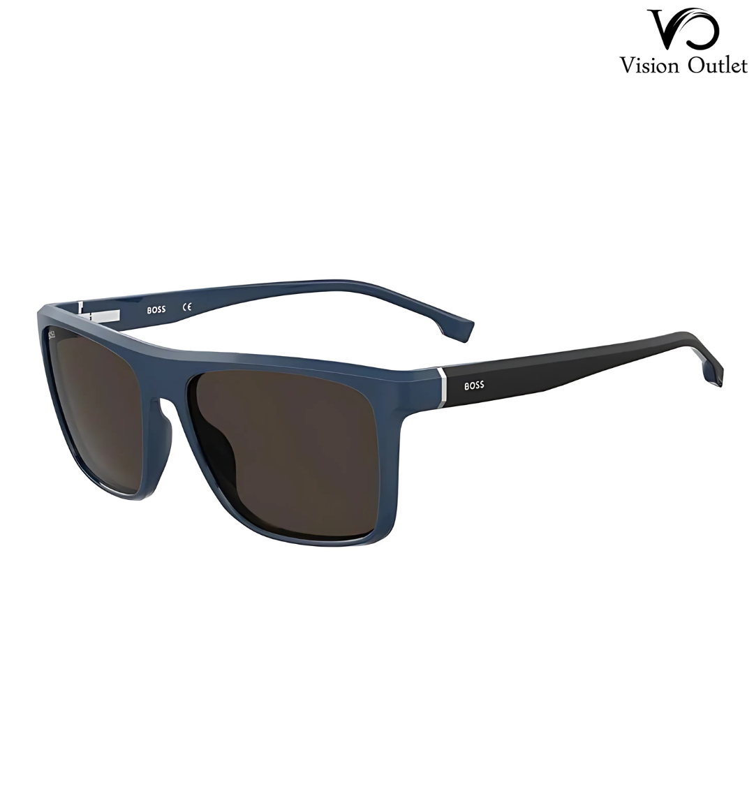 Hugo Boss BOSS 1375/S PJP 70 men's sunglasses with a rectangular blue acetate frame, brown lenses, flexible hinges, and metal core adjustable temples.