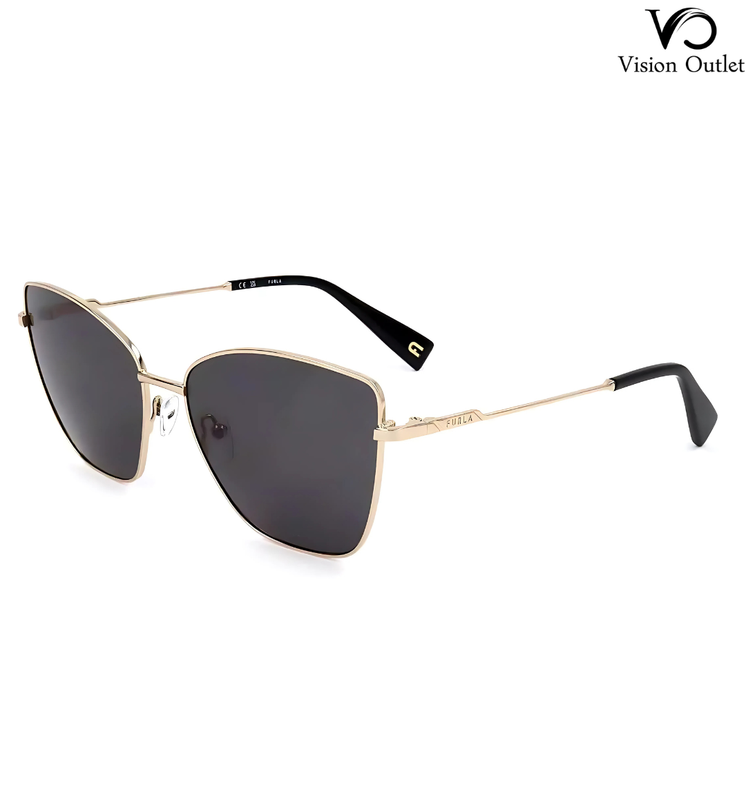 Furla SFU738 0594 women's sunglasses with a light gold full-rim frame, offering 100% UV protection and a sleek, elegant design.