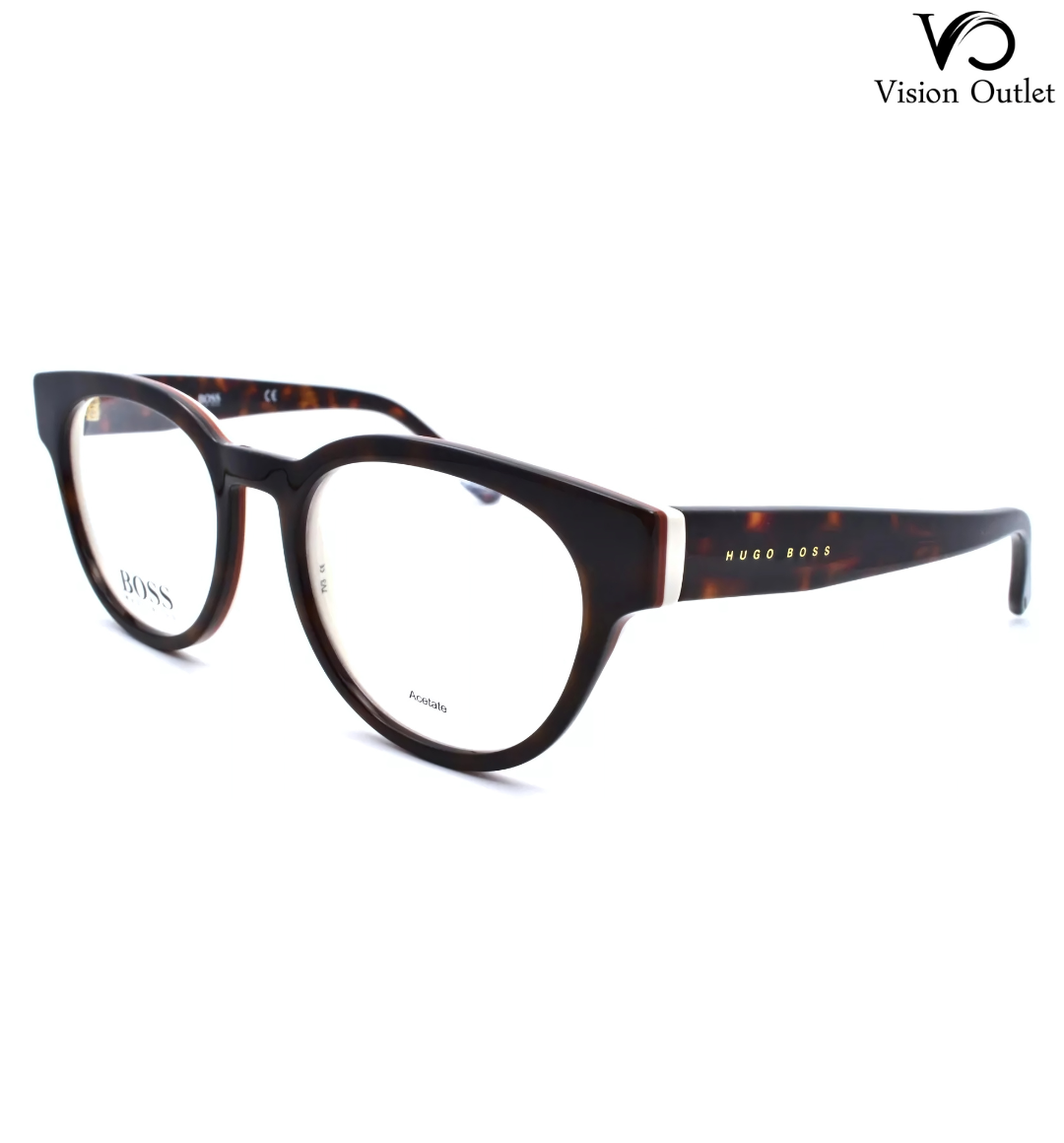 Hugo Boss 0889 0T9 eyeglasses with a round acetate frame in Havana Brick Ivory Havana for a refined, modern style.