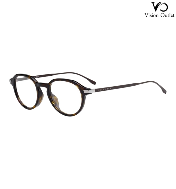 Hugo Boss 0988 086 men's eyeglasses featuring a round Dark Havana plastic frame with customizable demo lenses.