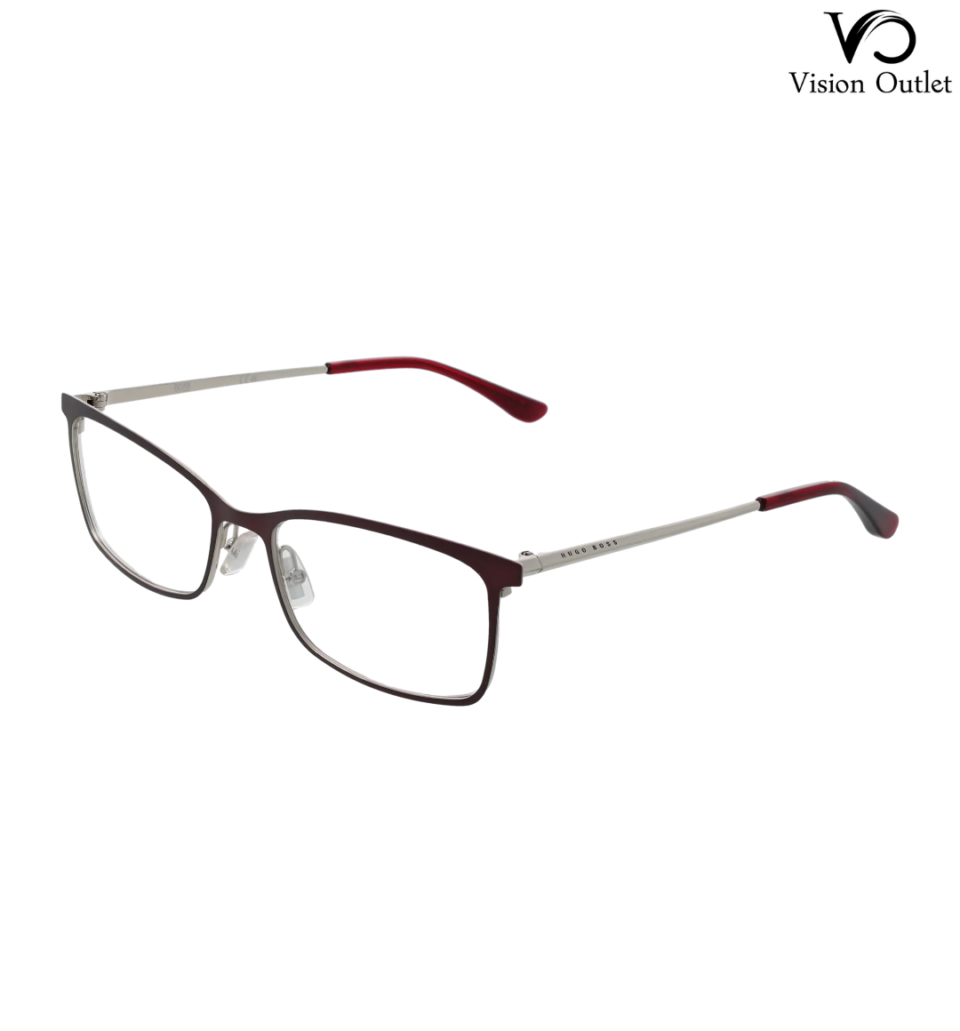 Hugo Boss 1112 7BL women’s eyeglasses – full-rim rectangular frame in burgundy, made from stainless steel for a stylish and lightweight design.